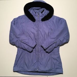 Y2K Obermeyer Northern Lights Winter Coat Periwinkle Faux Fur Hood Edge